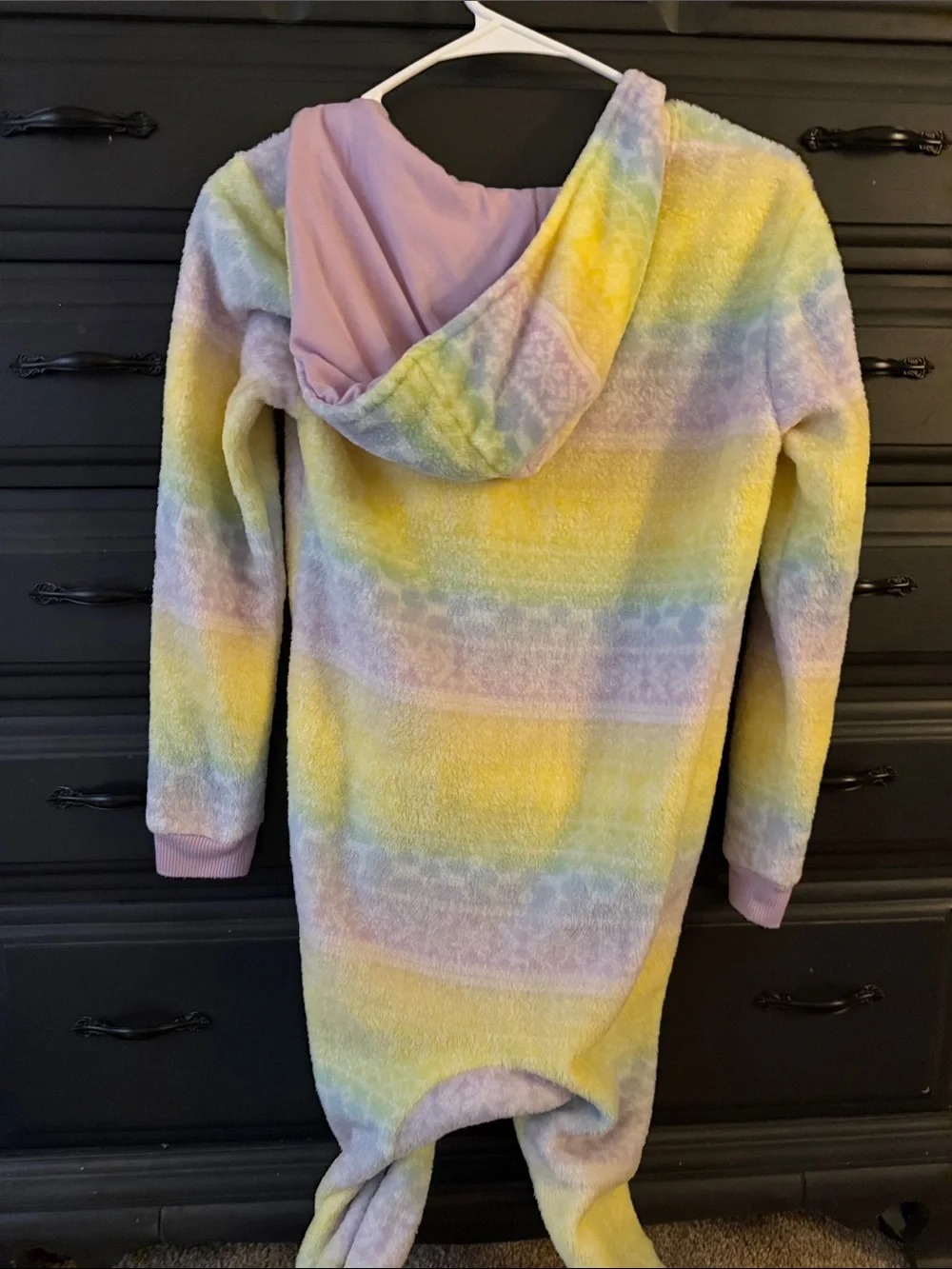 art class Pastel Yellow Lavender Light Blue Striped Plush Kids Footie Hoodie